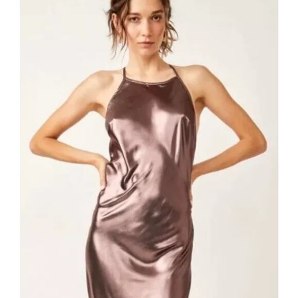 Free People Dresses & Skirts - Free People Women's Sunset Shimmer Midi Slip Dress in Morganite. Size S NWOT